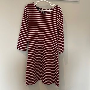 Burgundy & White Striped Girls Dress with Bow Detail-NEW with tags